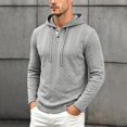 thumbnail image 5 of Men's Knit Hooded Henley Shirt, Drawstring Long Sleeve Pullover Top, Textured Loose Fit Spring-Fall Casuall Daily Streetwear Clothes Gray M, 5 of 6