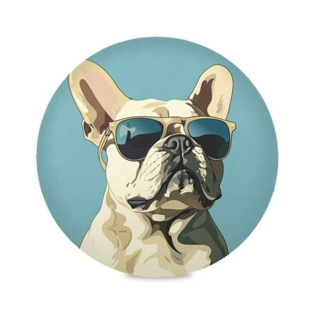 

Round Plate Mat 15.4x15.4 Inchesx1 Placemat Table Mat Kitchen Mat Coffee Mat Fabric Thick Strong Wear-Resistant Heat Resistance White Dog with Sunglasses