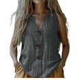 thumbnail image 2 of Women Summer Linen Tank Tops Loose V Neck Button Causal Breathable Boho Sleeveless Blouse Shirt Gray S, 2 of 9