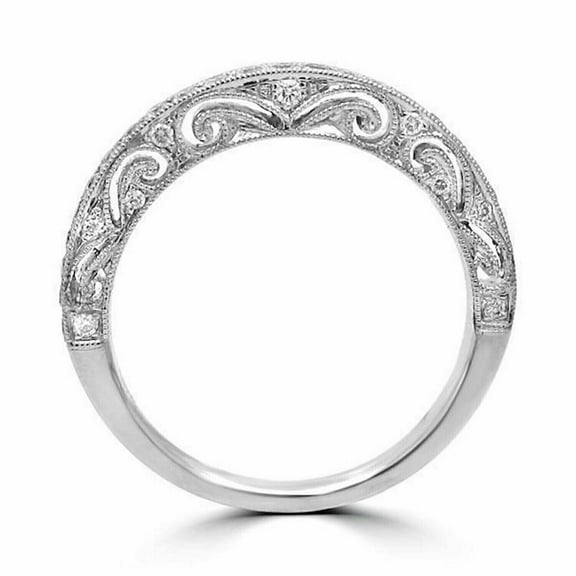 Filigree Half Eternity Diamond Wedding Ring 1.7 Ct Diamond 14K White Gold Over