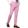 thumbnail image 5 of INSPIRE CHIC Men's Plaid Dress Slim Fit Checked Business Pants with Pockets 38 Pink, 5 of 7