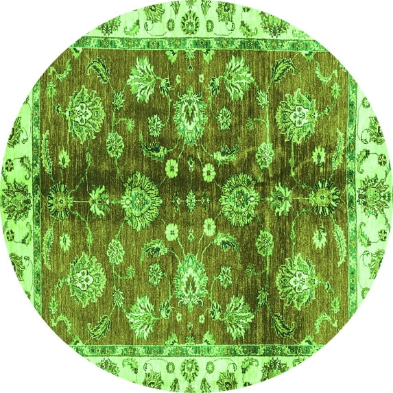 Ahgly Company Indoor Round Oriental Green Traditional Area Rugs, 7' Round