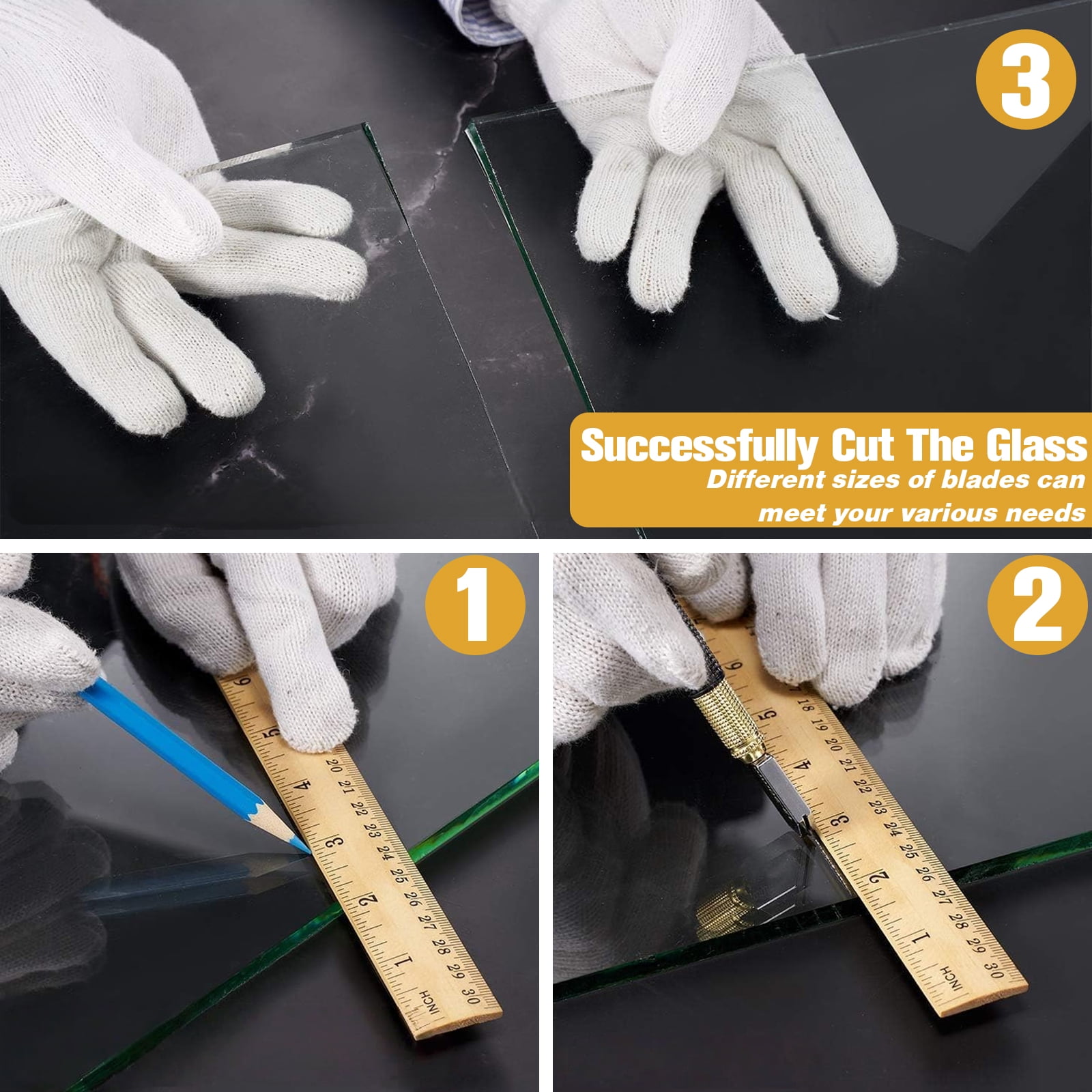 2Pcs TC-10 TC-30 TC-90 Glass Cutter Replacement Heads Tungsten Carbide Pencil Style Smooth Rolling Cutting Blade Tool for Stained Glass Straight Cutting Mirror Tile Cutter Head Tool Kit