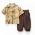 thumbnail image 3 of Boys Summer Outfits Boys Summer Button Cropped Pants and Short Sleeve Top Casual Set Boys' Clothing Sets Gold 8-12 Years, 3 of 5