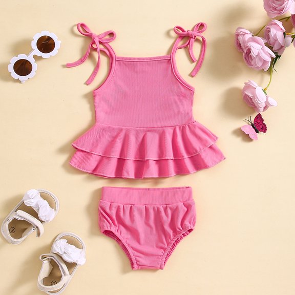 Baby Girl Swimsuit Plain Color Girls Swimsuit with Shorts Girls Two Pieces Swimsuit Bikini Girls for Teen Girl 3-6 Months
