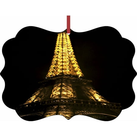 Eiffel Tower Christmas Tree Ornament Eiffel Tower Lit Up for Christmas Hanging Benelux Shaped Tree Ornament - (Flat) - Double Sided - Holiday - Christmas - Tm - Made in the USA ()