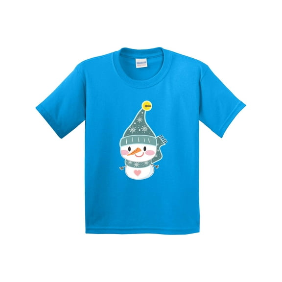 Inktastic Cute Christmas Snowman in Blue Hat and Scarf Youth T-Shirt
