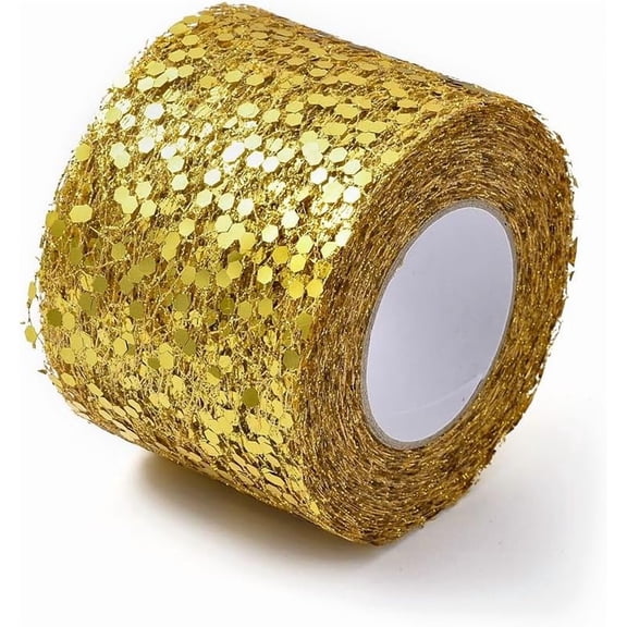 3 Rolls Glitter Sequin Deco Mesh Ribbons Tulle Fabric Tulle Roll Spool Fabric For Skirt Making Gold 2 inch(5cm) for DIY Cratf