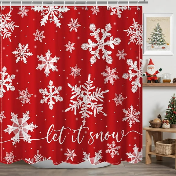 Red Christmas Snowflake Shower Curtain Winter Snowflake Decorations Shower Curtain for Winter Christmas Bathroom Decor Waterproof Bath Curtain 72 x 72 inch