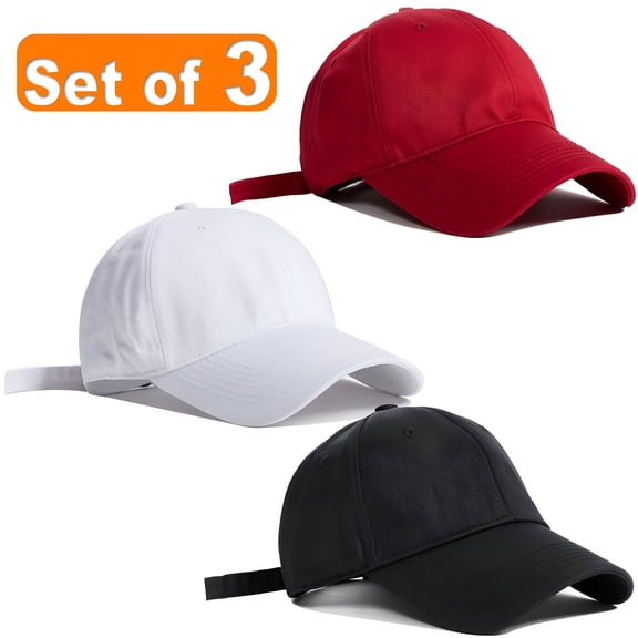 TELOLY Baseball Cap Adjustable Size Cotton Hat for Running And Outdoor Activities Set of 3 White Black Red