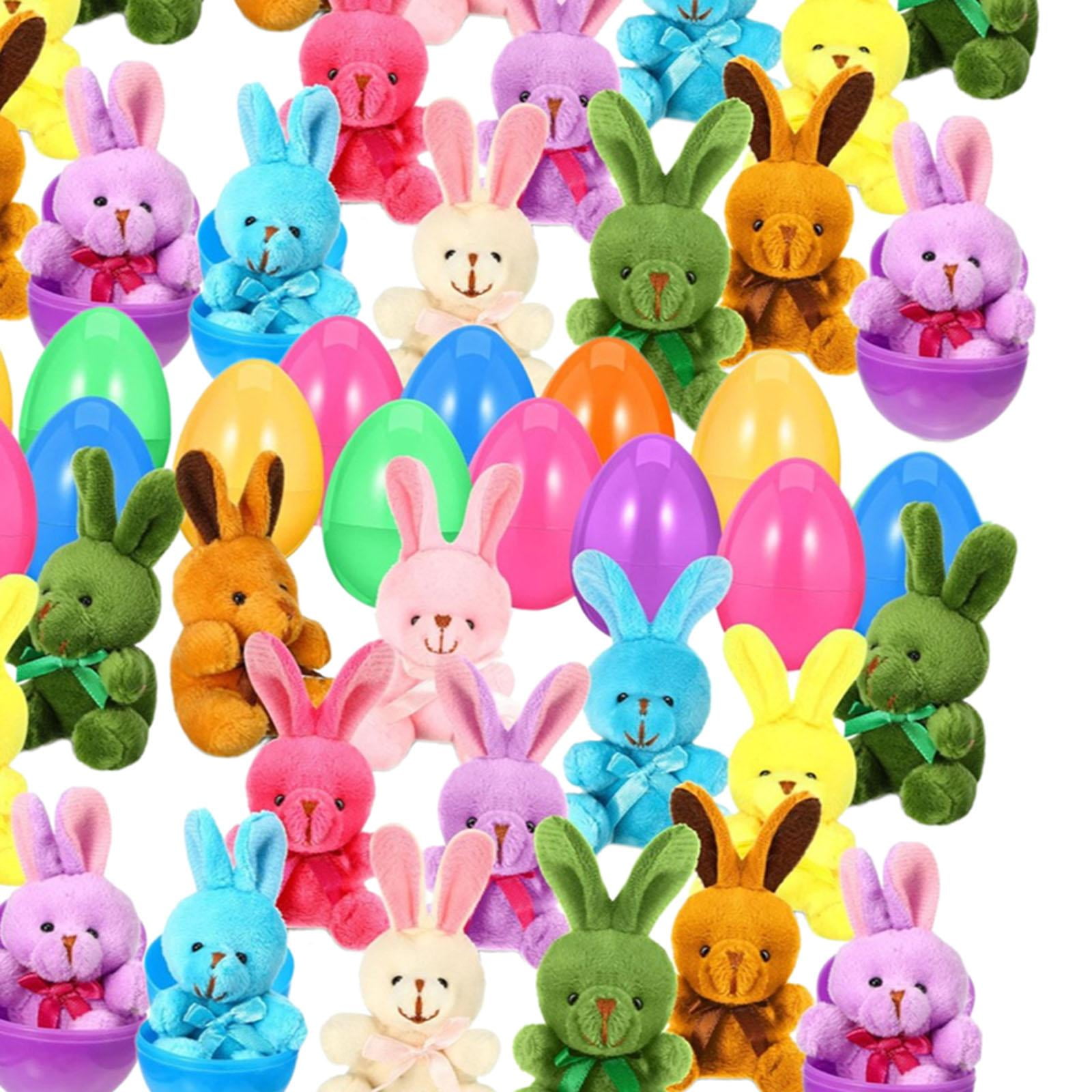 Tachiuwa Prefilled Easter Eggs with Bunny Toys Basket Fillers Doll Gift Easter Eggs Filled with Bunny Toys for Classroom Rewards 48Pcs
