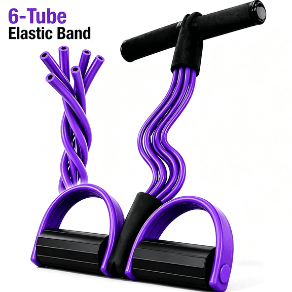 Prichor Multifunction Tension Rope, 6-Tube Elastic Yoga Pedal Puller, Natural Latex Resistance Band for Abdomen Waist Arm and Leg Stretching, Portable