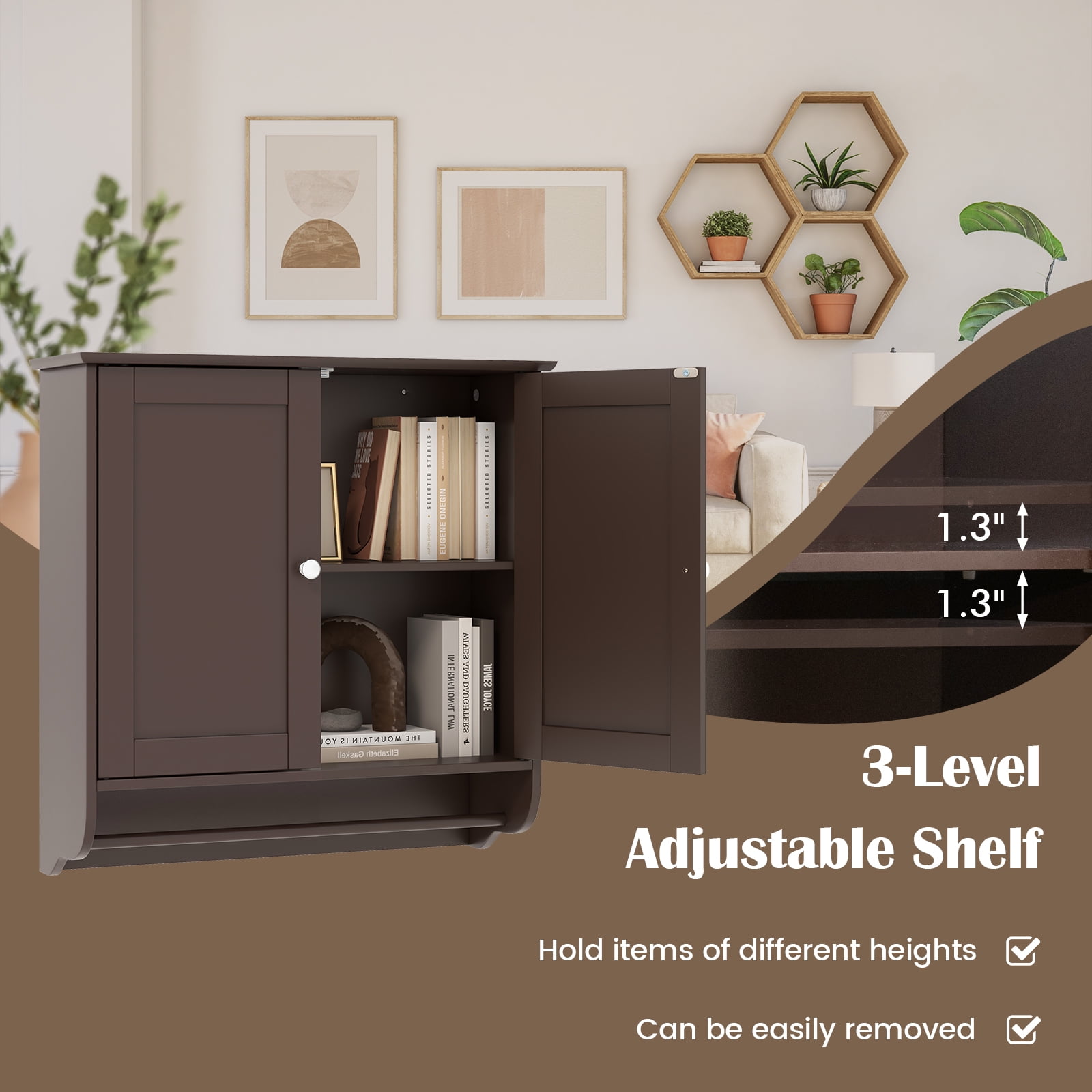 Giantex  Bathroom Cabinet Wall Mounted, Over The Toilet Storage Cabinet, Medicine Cabinet w/Towel Bar, Brown