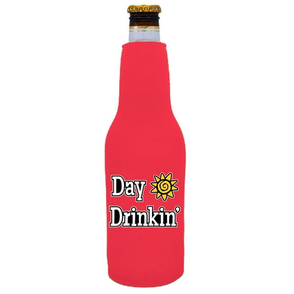 Day Drinkin' Beer Bottle Coolie (Neon Pink)