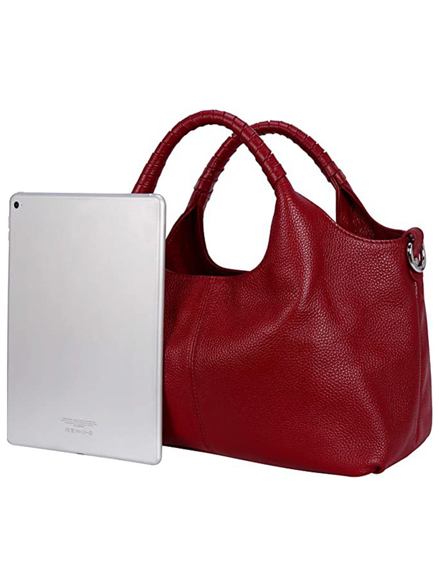 LUXUR Ladies Genuine Leather Top Handle Handbag Women Classic Satchel Crossbody Bags Purse Daily Portable Detachable Tote Red