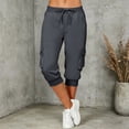 thumbnail image 5 of Womens Capri Pants,Capri Pants for Women Summer Solid Color Capri Joggers with Pockets High Wasit Drawstring Casual Capris, 5 of 9