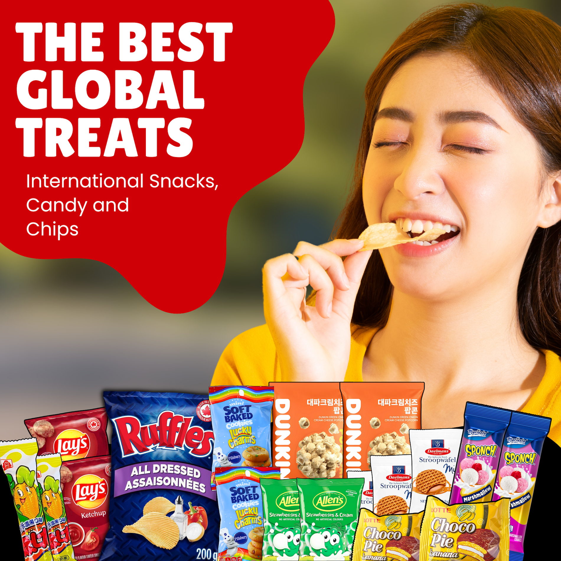 Pop Snax International Mystery Snack Box | 12 Global Treats Variety Pack | The Teaser Mystery Snack Gift Basket with Chips, Candy & Cookies