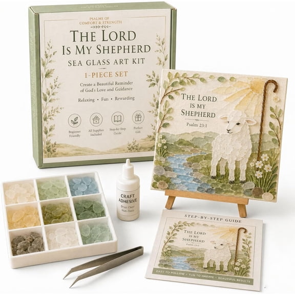 Psalms of Comfort & Strength Sea Glass Art Kit, Faith-Themed Craft, Colorful Glass Pieces, Handmade Decor Set, For Adults & Beginners(The Lord Is My Shepherd)