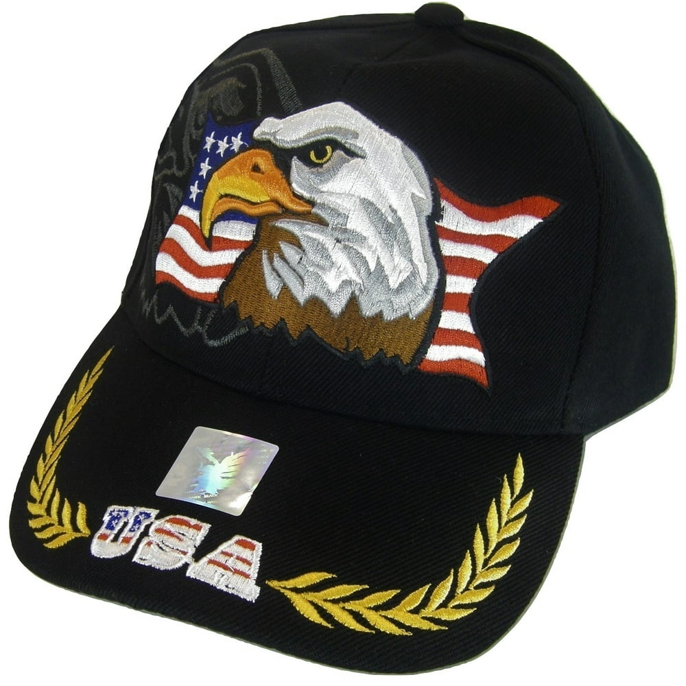 Men's Patriotic Large Eagle USA Adjustable Baseball Cap (Black