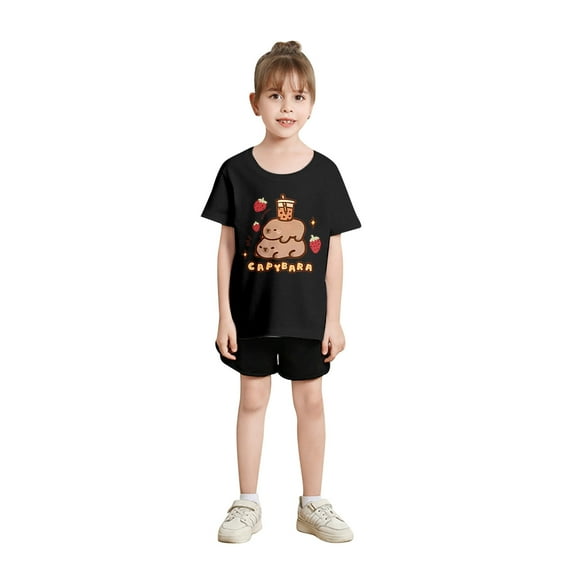 Tiijoy Toddler Girls Short Sleeve T-Shirt Capybara Print Cute Casual T Shirt, Sizes 2-3
