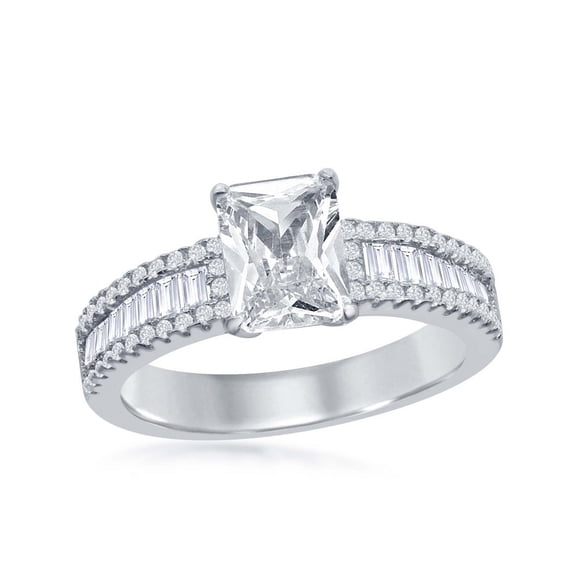 TheJewelryHut Bague de Fiançailles en Argent Sterling Émeraude Centre CZ avec Demi Baguette CZ
