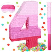 Sratte Number Piñata Pink Piñata Birthday Decorations Gradient with Stick Blindfold Confetti for Girls Boys Birthday Anniversary Party Decorations Supplies(Number 4) Y101