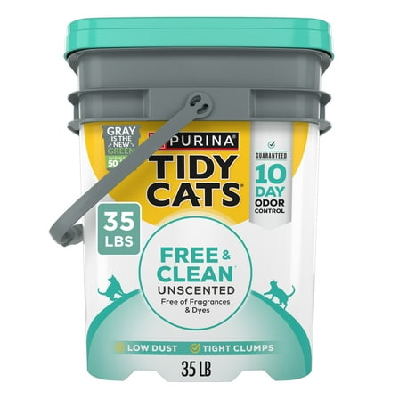 Purina Tidy Cats Free and Clean Clumping Cat Litter, Unscented, 35 lb Pail
