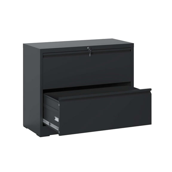 Lateral File Cabinet 2 Drawer, Black - Locking Steel Filing Cabinet for Office & Home, Legal/Letter/A4/F4 Size Filing Cabinets Metal