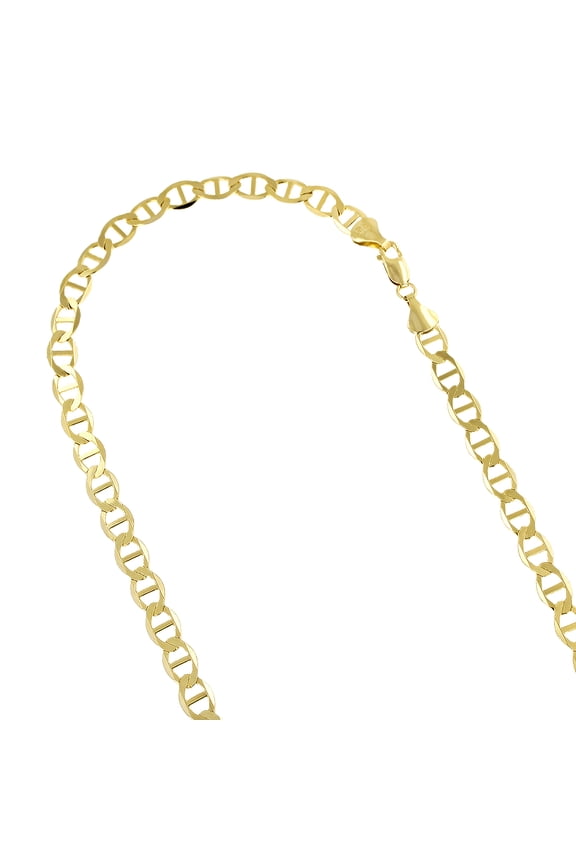 14K Yellow Gold Solid Flat Mariner Chain 5.5mm Wide Necklace with Lobster Claw Clasp 24 inches long