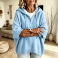 thumbnail image 5 of Domzest Oversized Hooded Knit Sweater for Women 3/4 Sleeve V Neck Button Up Hoodies 2026 Fall Casual Lightweight Pullover Sweater Sky Blue 2XL, 5 of 6