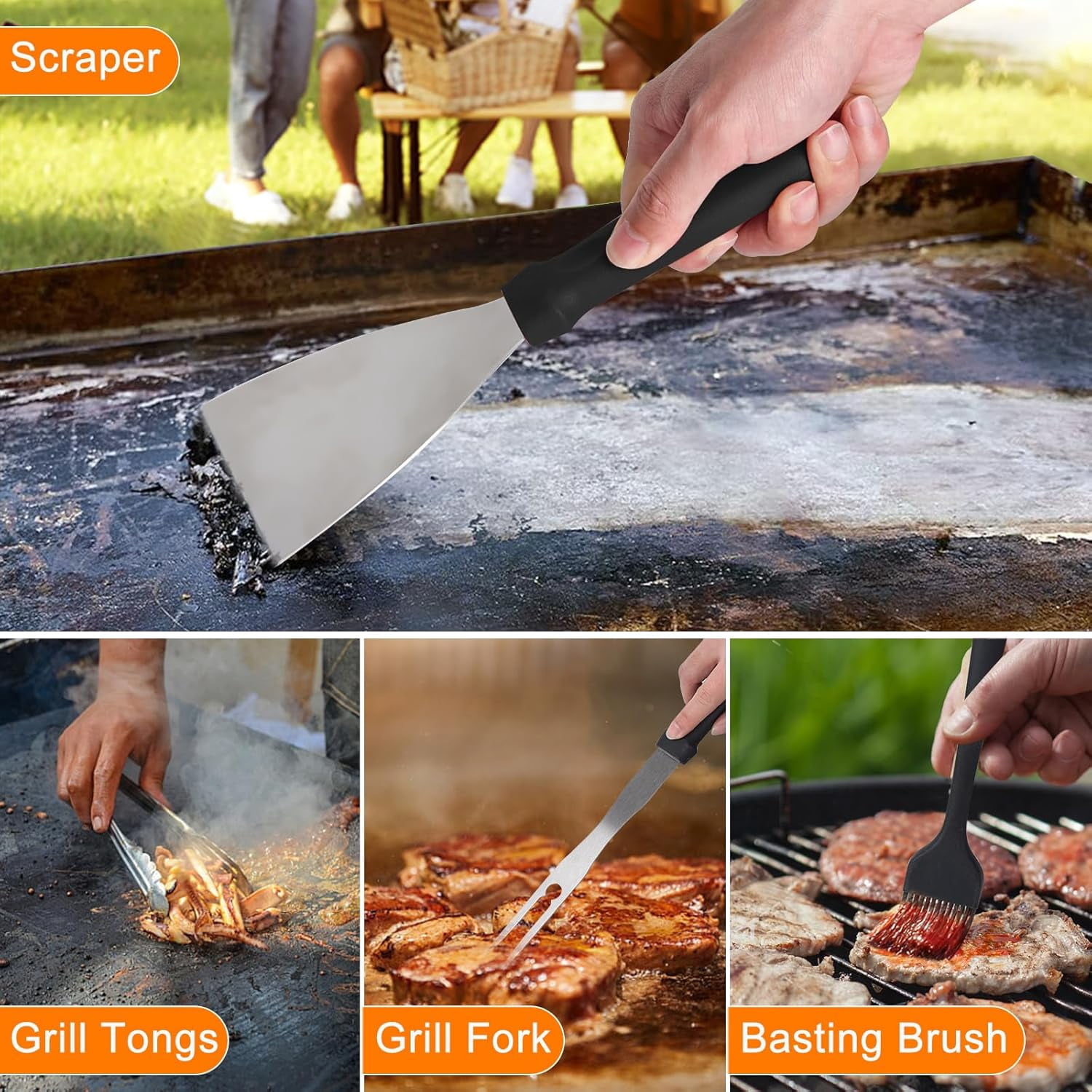 Latiret Griddle Accessories Kit, 28Pcs Grilling Accessories Set for Blackstone and Camp Chef, Flat Top Griddle Accessories Set with Scraper, Enlarged Spatulas, Basting Cover for BBQ