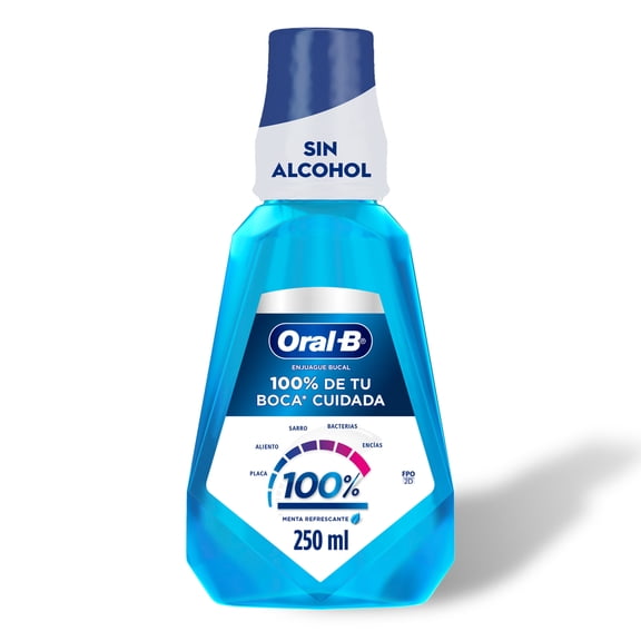 Enjuague Bucal Oral-B 100% Sin Alcohol Sabor a Menta Refrescante, 250 ml