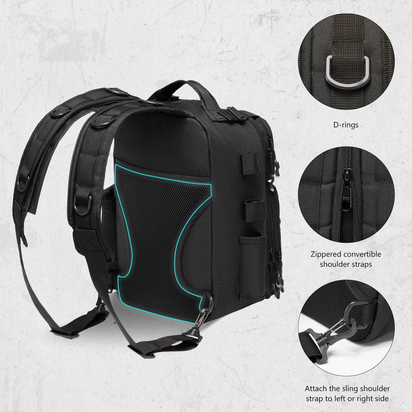 Bassdash Convertible Fishing Backpack Sling Bag with Rod Holder, Adjustable Tactical Water-resistant Tackle Storage Pack FP07