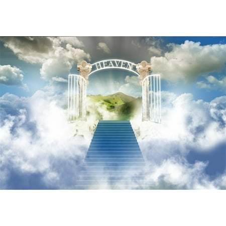 Image of MOHome 7x5ft Staircase To Heaven Backdrop Gate Of Paradise Photography Background Celestial Stairway Sky Clouds Adult Lovers Kid Man Woman Artistic Portrait Photo Studio Props Video Drape