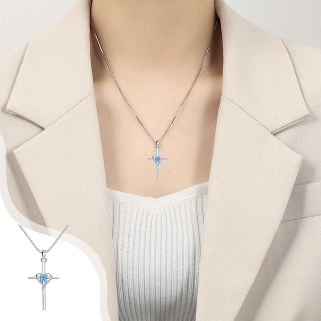 xihome Collar con colgante de cruz en forma de corazn con circonitas de colores y cadena de eslabones chapada en cobre para mujer