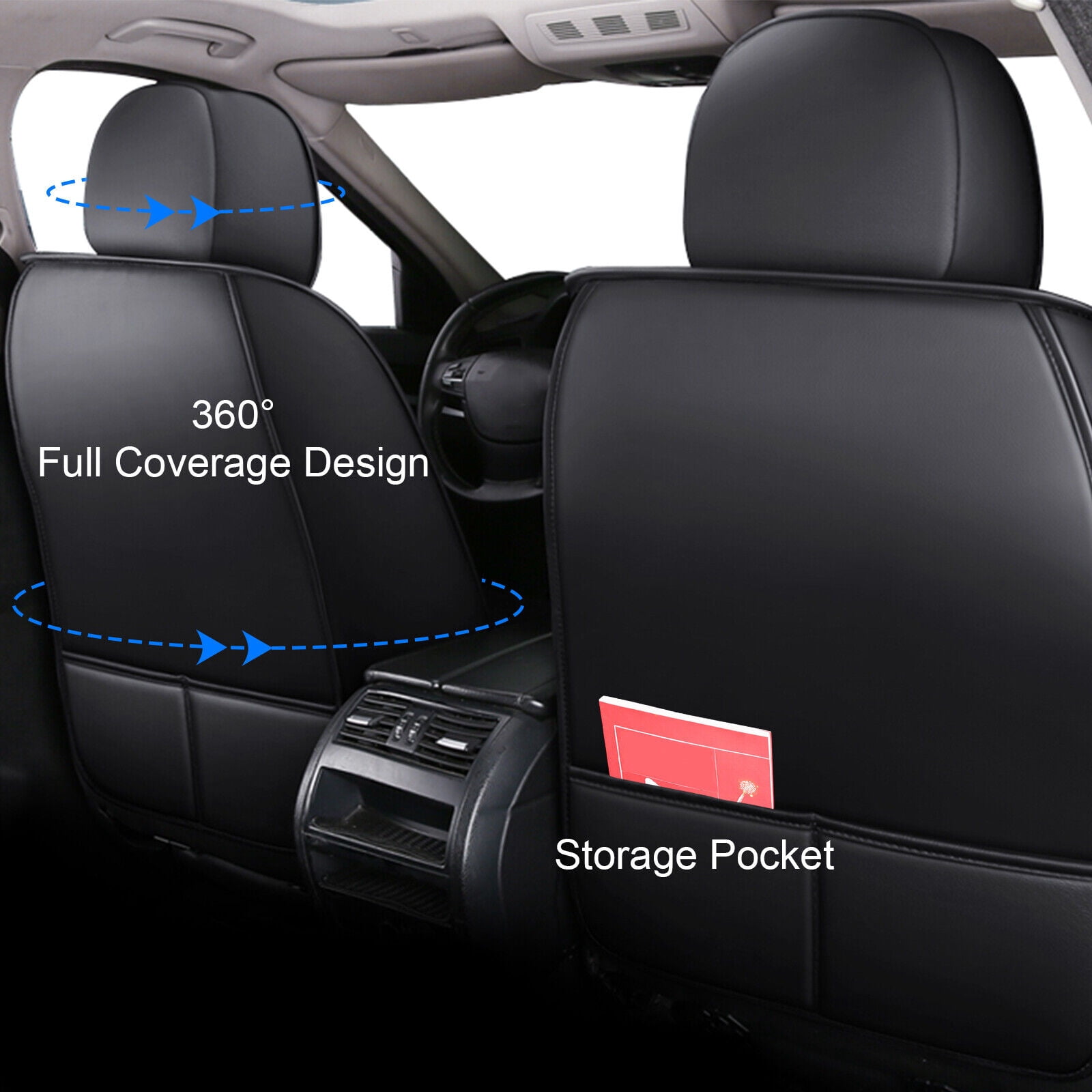 Premium Car Seat Covers for Kia 5-Seat Full Set, Waterproof PU Leather Front Rear Seat Protector with Pillow Black&Blue