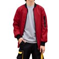 thumbnail image 3 of Boys Casual Lightweight Bomber Jackets Zipper Up Windproof Coat for Fall Winter Spring Outdoor Wearing (Red), 3 of 9