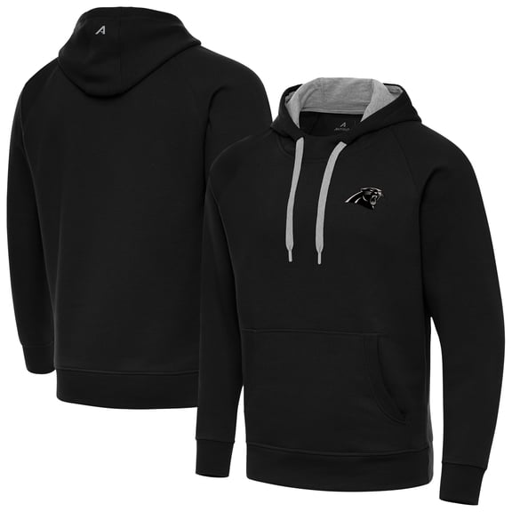 Men's Antigua Black Carolina Panthers Brushed Carbon Victory Pullover Hoodie