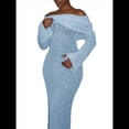 thumbnail image 1 of Vestido Ajustado Tipo Suéter con Hombros Descubiertos para Mujer, Elegante, de Larga, para Fiesta en Club, Midi y Formal. Azul S, 1 of 9
