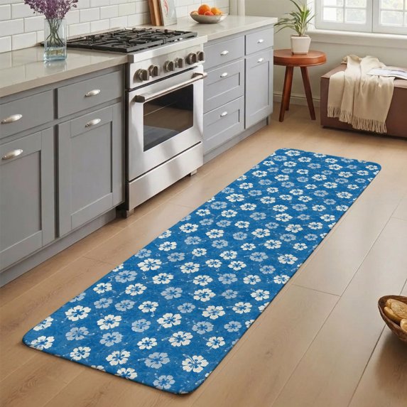 Runner Rug 1.64'x5.25', Blue Flowers Non Slip Backing Floor Mats Soft Area Rugs, Absorbent Muddy Dirt Trapping Carpet for Entryway Hallway Kitchen Bedroom Coastal Rustic Botanical Blooms Floral