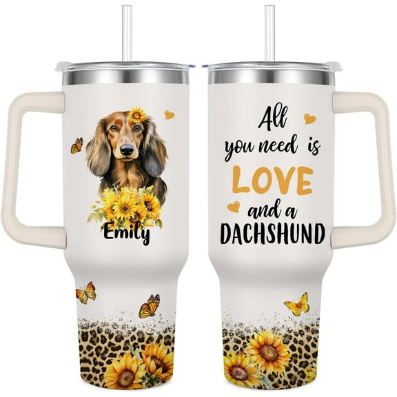 Dachshund Travel Tumbler for Women,40 oz Dachshund Vacuum Insulated Tumbler with Custom Name