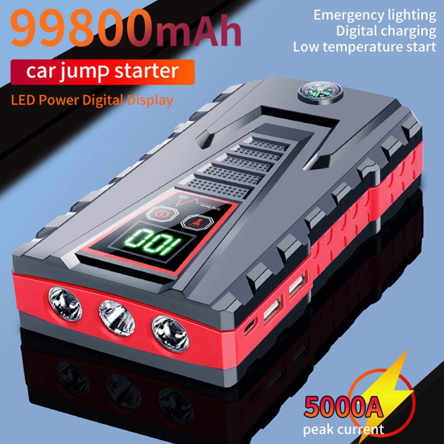 Multi-functional Car Jump Starter, 5000A Peak 99800mAh Battery Jump Starter, 12V Car Battery Charger, Auto Battery Booster w/ LCD Display & 3 LED Modes, Portable Power Bank Charger