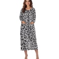thumbnail image 4 of Whosucclay Grey Leopard Print Women Nightgowns Long Sleeve House Dresses Zip Up Robe Breathable House Dress with Pockets Fall Winter Comfy Full Length Housecoat, M, 4 of 6