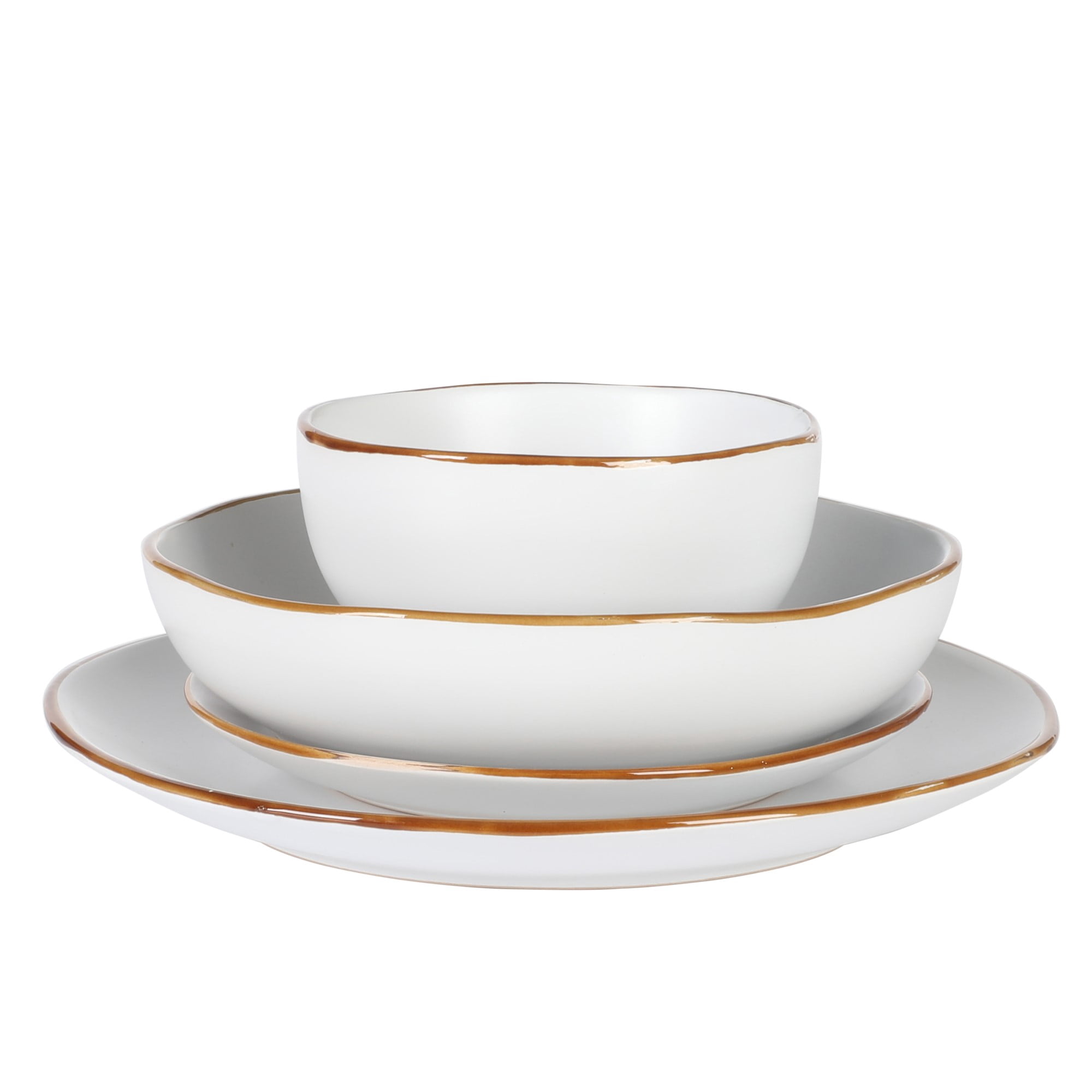 Gibson Home Hazeltine 16 Piece Plates and Bowls Dishes Stoneware Ceramic Dinnerware Set - White