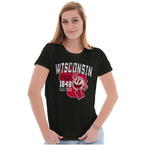 PACMAN Wisconsin State Leveling Up Women's T Shirt Ladies Tee Brisco Brands S