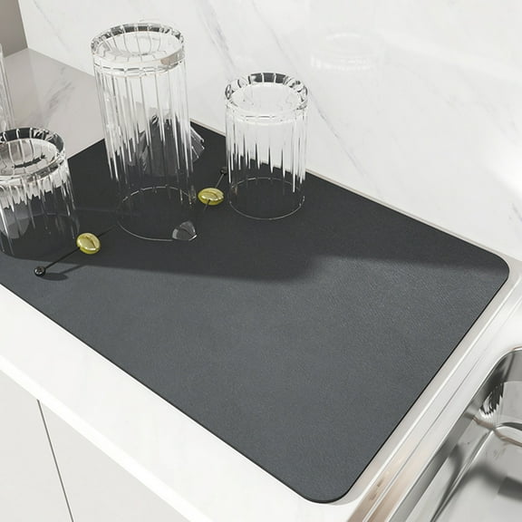 Absorbent Reversible Soft Diatom Mud Dish Drying Mat For Kitchen Counter Tableware Drain Pad, 11.8 Inch X 15.75 Inch, Gray