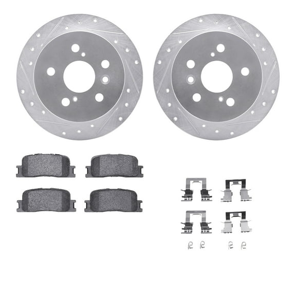 Dynamic Friction Company Rear Brake Rotors-Drilled and Slotted-Silver with 5000 Advanced Brake Pads includes Hardware 7512-76121