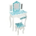 thumbnail image 5 of Zimtown Kids Vanity Dressing Table and Stool Set with Three-Fold Mirror, Pretend Beauty Play Set with Real Mirror, Blue, 5 of 8