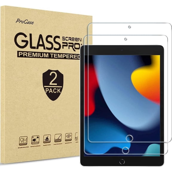 Procase 10.2" Tempered Glass Screen Protector Tablet Case, Clear, 2 Packk