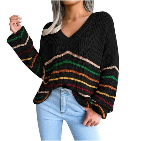 

Tawop Maternity Sweater Dress Fashion Casual Rainbow Stripes Casual Loose Long Sleeve Sweater Black Sweater Vest Women Womens Red Sweater
